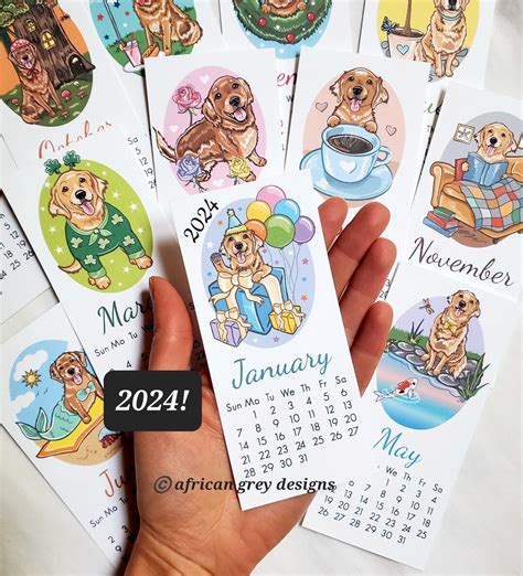 2024 Golden Retriever Calendar Mini Desk Size Printed On Recycled Linen