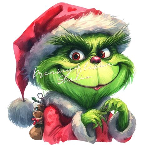 Christmas Grinch Clipart Set Digital Prints Watercolor Grinch Clipart Png Etsy