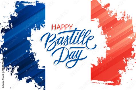 French National Day celebrate brush stroke banner with France national flag colors and hand ...