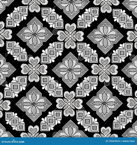 Black And White Seamless Floral Pattern Batik Design Stock Illustration