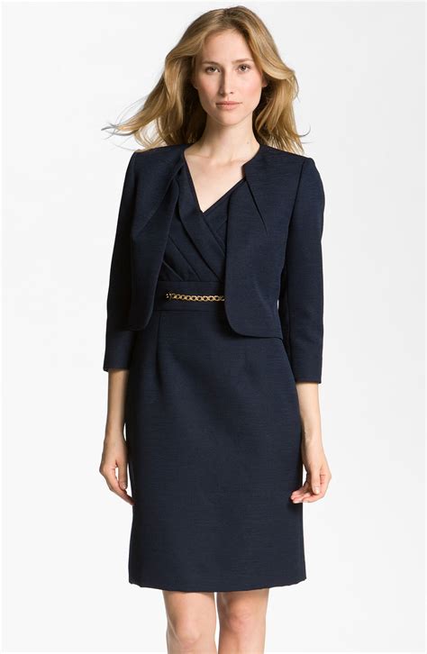 Tahari By Arthur S Levine Chain Detail Jacquard Sheath Dress Jacket In