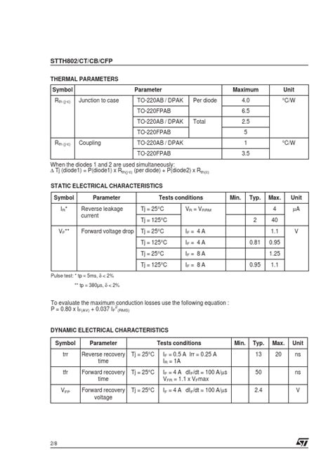 STTH802CFP Datasheet HIGH EFFICIENCY ULTRAFAST DIODE