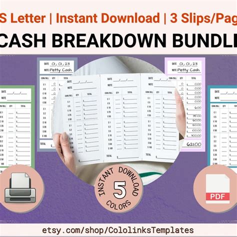 Set Of Printable Cash Breakdown Slips Teller Slips Cash Inserts