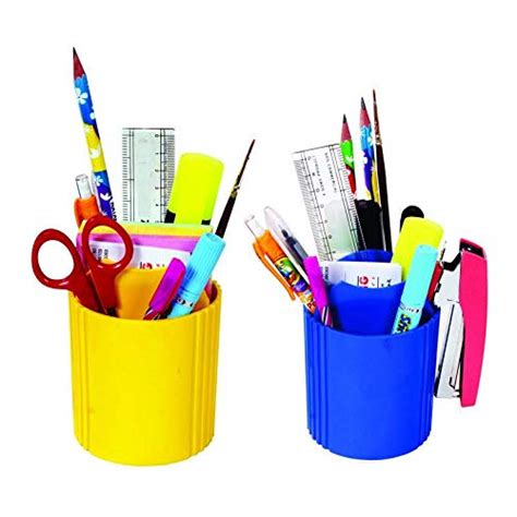 Carizo Multipurpose Plastic Round Pen Pencil Holder Stand Combo Set Of