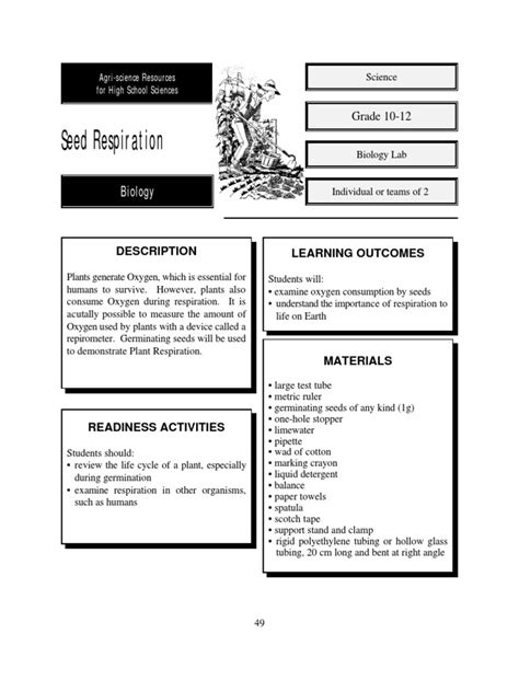 Measuring Oxygen Consumption In Germinating Seeds An Experiment Using A Respirometer To