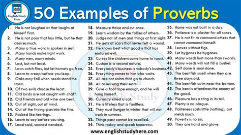 50 Examples of Proverbs - English Study Here