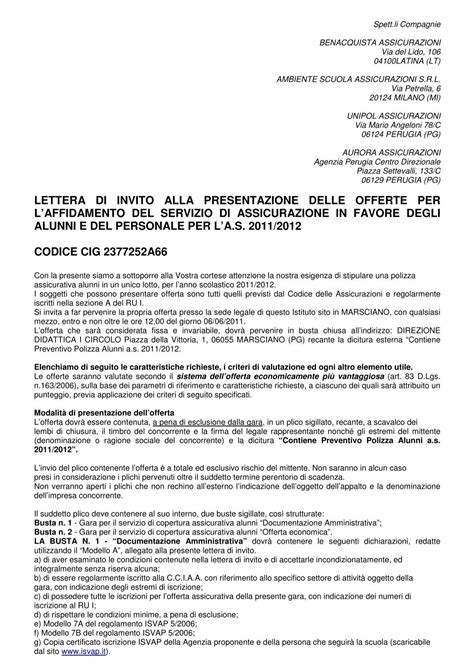 Lettera Di Invito Alla Presentazione Delle Offerte Per