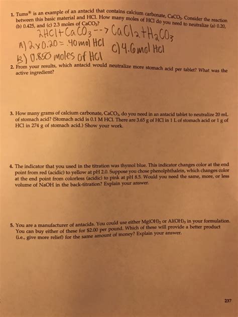 Solved Antacid That Contains Calcium Carbonate Caco Chegg