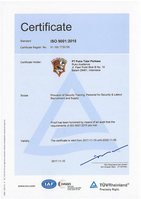 Sertifikat Iso 9001 2015 Qms Pt Putra Tidar Perkasa