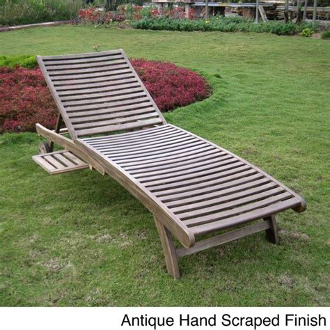 Acacia Wood Chaise Lounge With Pull Out Tray