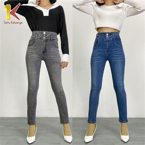 Jual 1K Celana Panjang HW 3 Kancing Hidup Highwaist Skinny Jeans P553