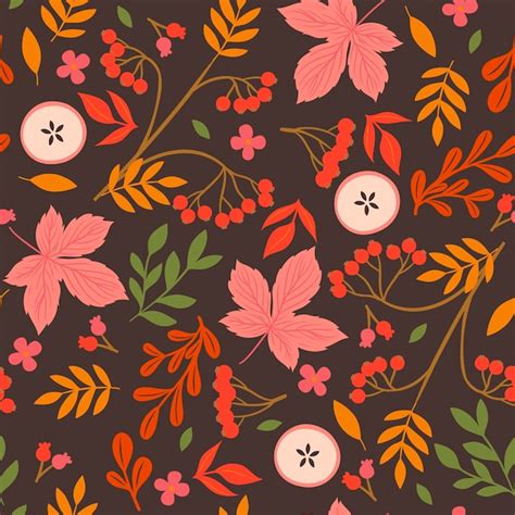 Premium Vector Seamless Pattern With Autumn Leaves Berries Branches