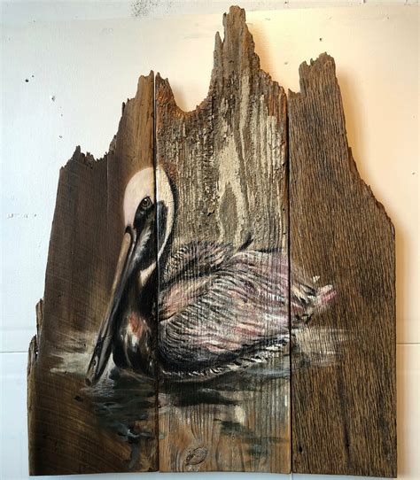 Wood Pelican Painting