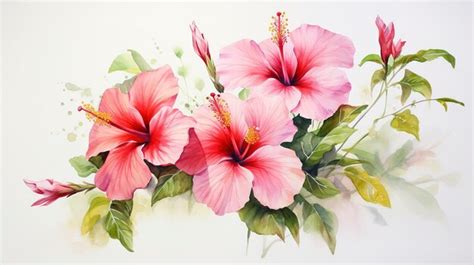 Premium AI Image Watercolor Vibrant Tropical Hibiscus