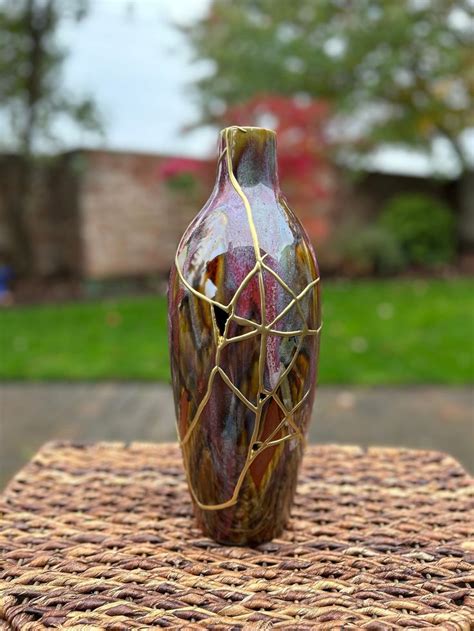 Kintsugi Vase Wabi Sabi Vase Broken Pottery Decor Etsy Kintsugi