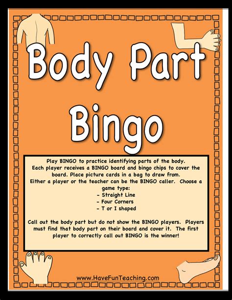 Body Part Bingo Activity Have Fun Teaching