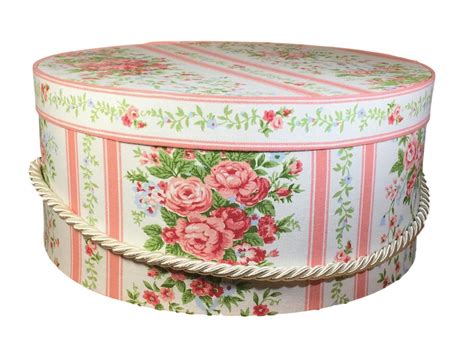 Hat Box In Coral Floral Stripe Large Decorative Fabric Covered Hat