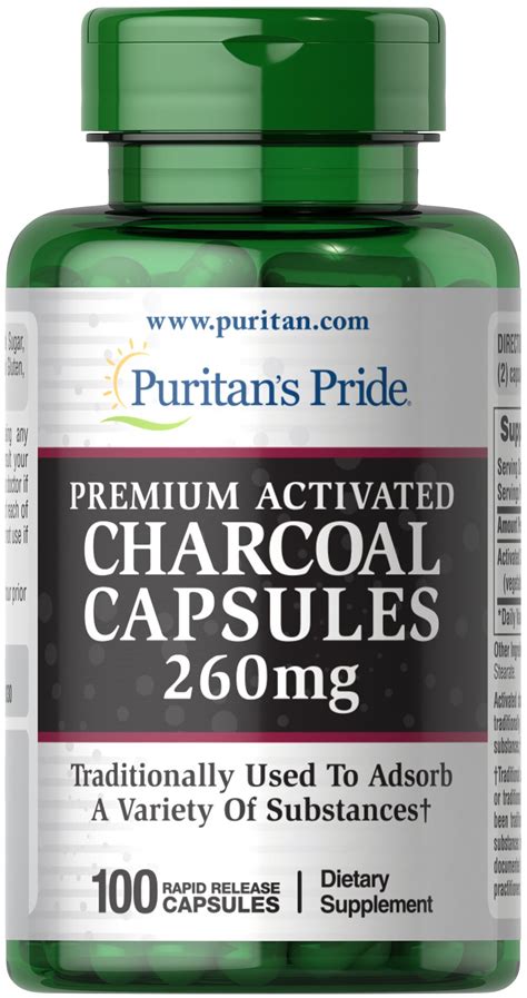 Charcoal (Activated) 260 mg, 100 Capsules (3680) | Puritan's Pride