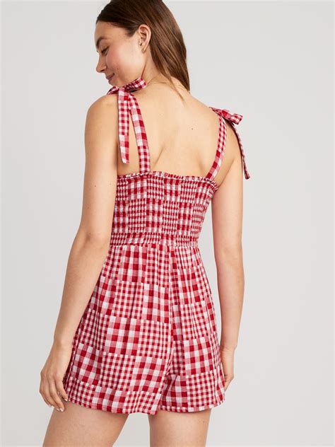 Gingham Tie Shoulder Romper 3 Inch Inseam Old Navy