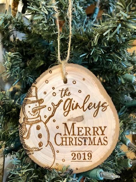 Merry Christmas Snowman Laser Engraved Wood Ornament Etsy Wood