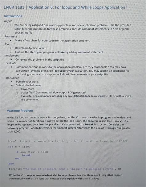 Solved ENGR 1181 Application 6 For Loops And While Loops Chegg