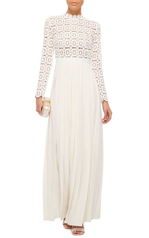 Lyst Self Portrait Pleated Crochet Maxi Dress With Floral Bodice In White