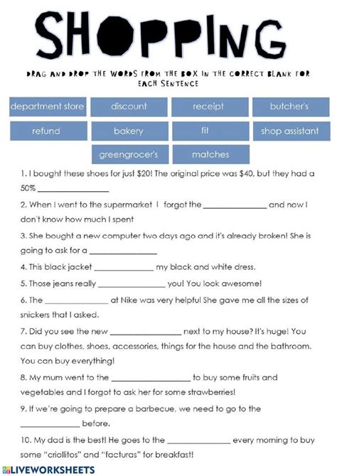 Vocabulary Shopping Interactive Worksheet English Lesson Plans Back To School Quotes