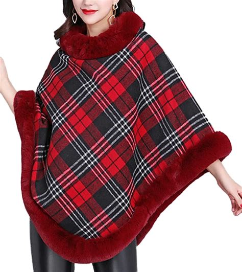 Pikadingnis Women Faux Fur Poncho Shawls Thick Fluffy Plush Cardigan