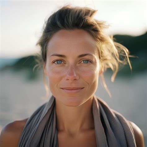 Retrato de una mujer de 40 años en la playa Hiperreal Foto Premium