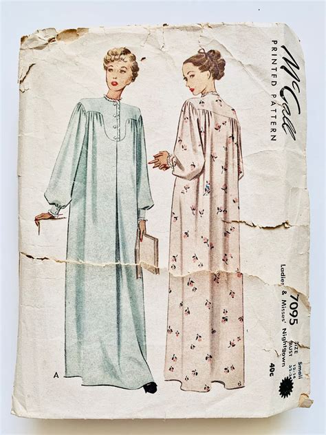 Vintage 1940s Mccalls 7095 Womens Nightgown Pattern Sz Etsy