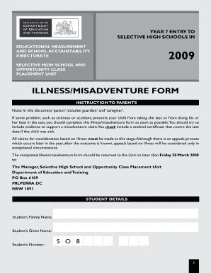 Fillable Online Illness Misadventure Form Public Schools Nsw Fax