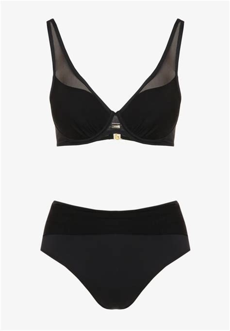 Czarne Bikini Biustonosz i Majtki Figi Zdobione Siateczką Linaravia Born2be