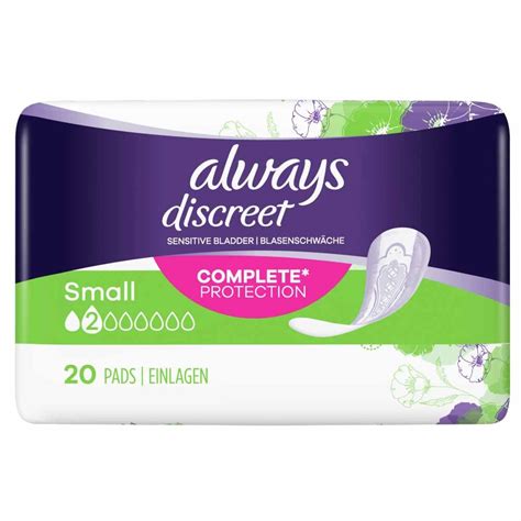 Always Discreet Sensitive Bladder Small Incontinence Pads 20 Pack Case Of 6 Wilko