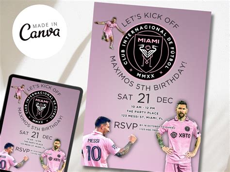 Messi Birthday Invitation Messi Invite Miami Mls Soccer Theme Soccer