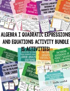 Algebra I Quadratic Expressions Equations And Functions Activity Bundle