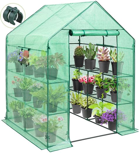 Costway Portable Mini Walk In Outdoor 2 Tier 8 Shelves Greenhouse