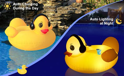 Deeprbetter Inflatable Duck Pool Float With Lights Solar Powered Cute