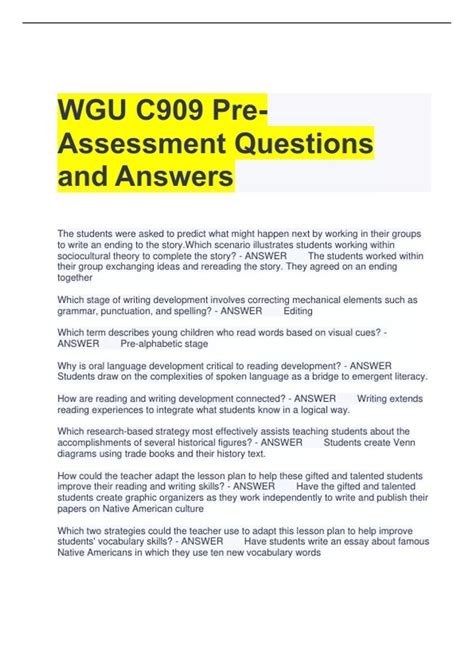 Wgu C Pre Assessment Questions And Answers Wgu C Stuvia Us