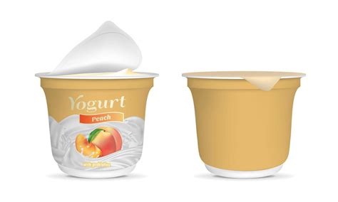 Realistic Detailed 3d Open Peach Yogurt Packaging Container And Empty