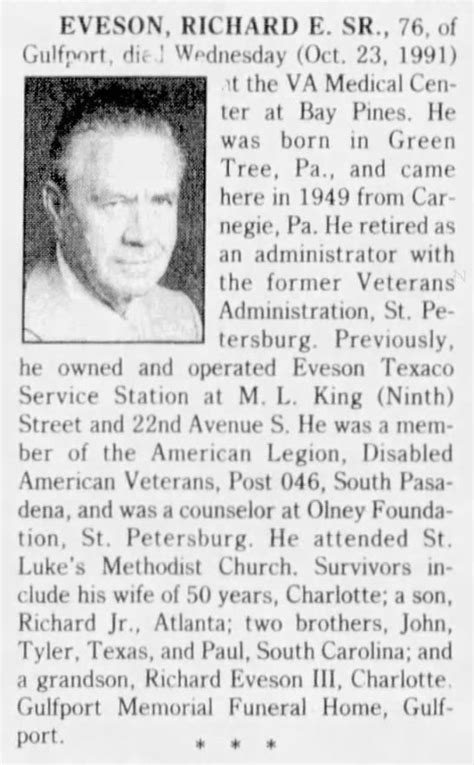 Richard Eugene Eveson Sr 1915 1991 Find A Grave Memorial