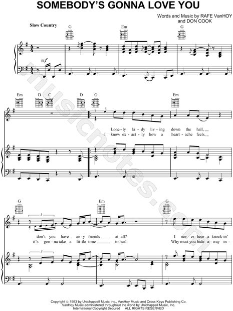 Lee Greenwood Somebodys Gonna Love You Sheet Music In G Major