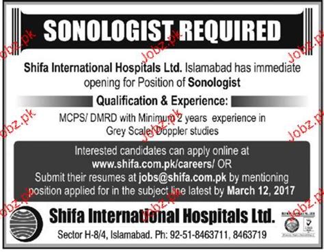 Sonologist Job in Shifa International Hospital 2024 Job Advertisement Pakistan