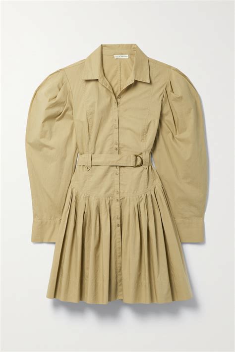 ULLA JOHNSON Vivienne Belted Pleated Cotton Poplin Mini Shirt Dress