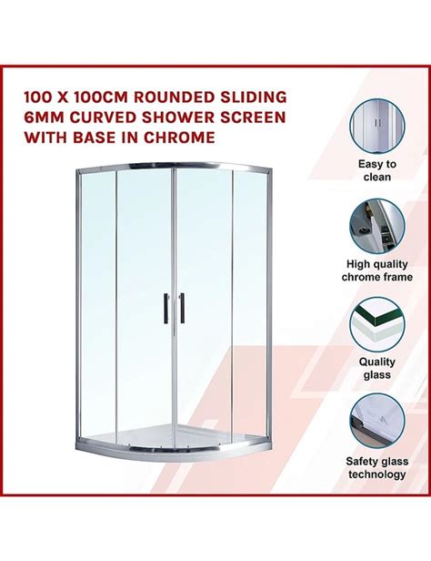 100 X 100cm Rounded Sliding 6mm Curved Shower Screen With Base In