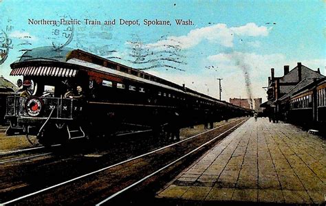 Northern Pacific Train And Depot Spokane Washington Postcard 1910 Ebay