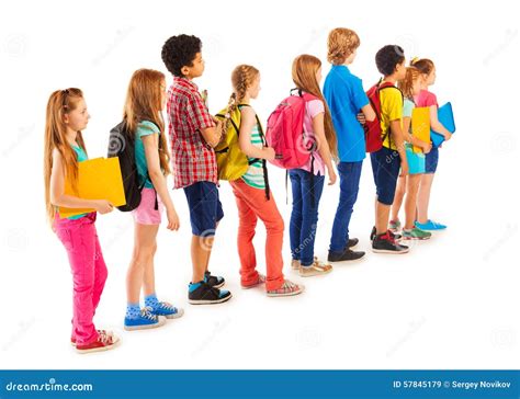 Group Of Boys And Girls Standing In The Line Stock Image Image Of