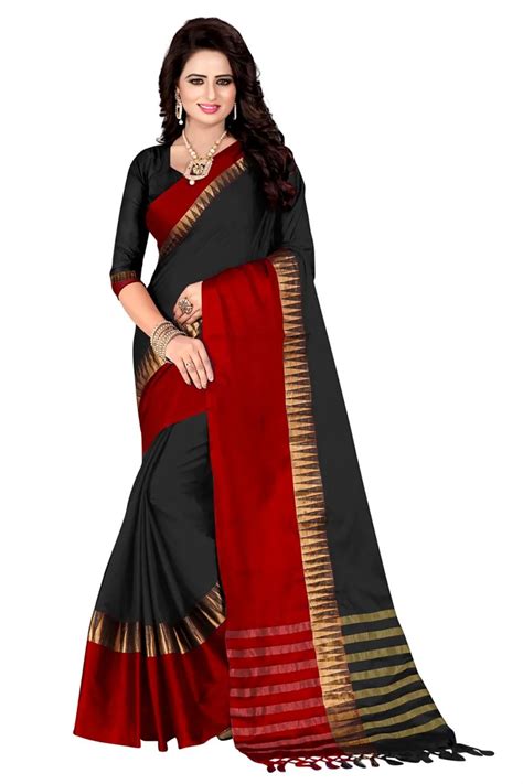 Black Cotton Silk Jacquard Work Saree With Blouse Piece Buy Sarees