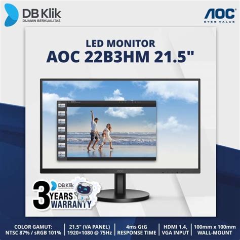 Jual Led Monitor Aoc B Hm Inch Va Hz Full Hd Hdmi Vga B Hm