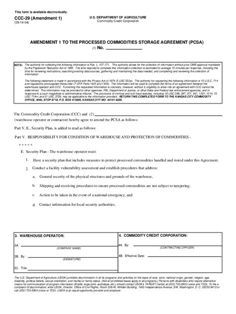 Fillable Online Forms Sc Egov Usda CCC 29 Amendment 1 USDA Forms