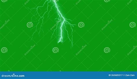 Lightning Strikes From Sky Realistic Thunderbolts Isolated On Green